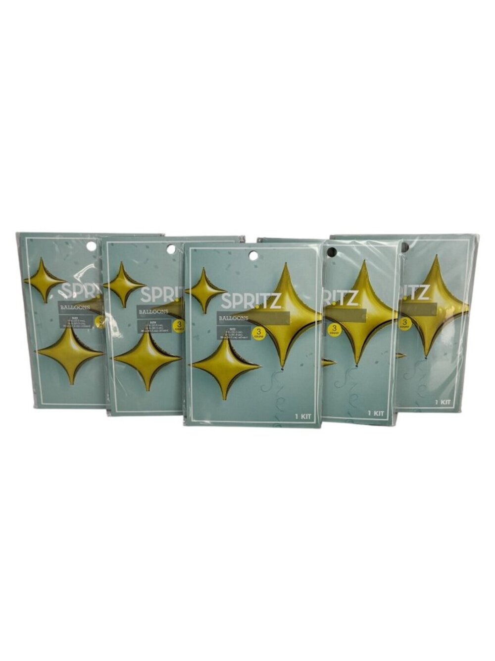 Spritz Gold Star Foil Balloon Kits 5-Pack Includes 15 Balloons In 3 Sizes